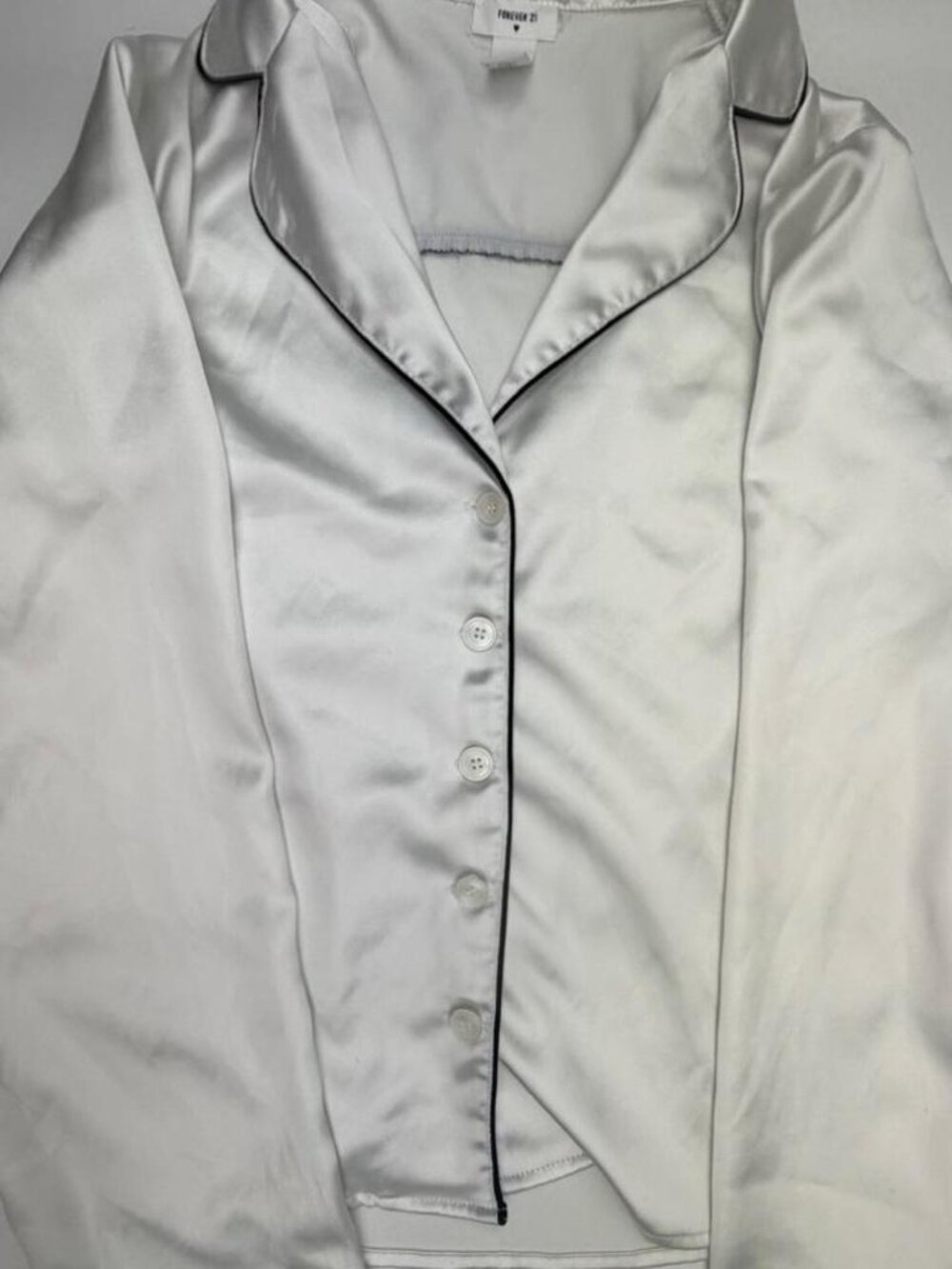 forever 21 ivory satin pajama top w/ black piping, long sleeve (S)